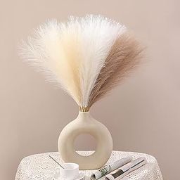 3 Piece Artificial Pampas Grass for Home Decor - Boho Style Fluffy Faux Pampas Grass Stems for Living Room, Bedroom, Office Table, and Wedding Decoration (Without Vase Pot) (Cream, Brown, White)-image-7