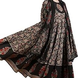 Women's Cotton Flared Printed Embroidered A-Line RoundNeck Kurta Suit Set-22
