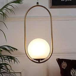 Lexton Golden Capsule Decorative Hanging Ceiling Pendant Light, White Globe & Metal for Bedroom, Living Room (Bulb Not Included)-image-18