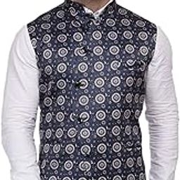 Satin Print Blue Nehru Jacket-49