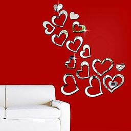 Bikri Kendra - Love Hearts Silver 16 Decorative Mirror Stickers for Wall, Wall Mirror Stickers, 3D Acrylic Stickers Wall Stickers for Hall Room, Bed Room, Kitchen Living Room Kids Room Valentine Day Gifts.-10