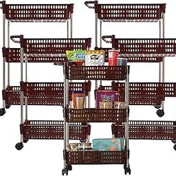 Pack of 5 Storage Rack with Wheels | 3-Layer Storage Organizer Rack | Revolving Vegetable Rack | Multipurpose Storage Rack for Home & office | Kitchen Spice Rack | Brown-image-102