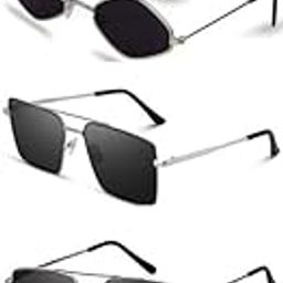 Unisex combo offer pack of 5 shades Unisex Fashion Sunglasses Set, 5 Pairs, Metal Frame, Black and Silver - Combo5-7819-image-76