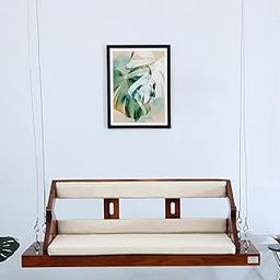AD Planet Wooden 2 Seater Hanging Reversible Swing for Living Room | House Swings for Adults | Reversible Jhula for Home Indoor, Garden Outdoor & Balcony | Solid Wood, Honey Teak & Cream-image-44