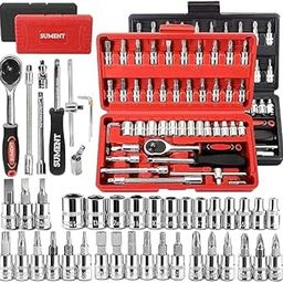 SRUY 46-Piece Socket and Screwdriver Set, Multipurpose Combination Tool Kit with Case, Precision Wrench Set for Bike and Car-24
