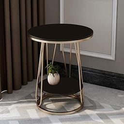Al Hama Double-Layer Iron Metal Round Nightstand Bedside Table for Sitting Room Sofa Bedroom Bedside Storage Table Home Office Desk (Gold & Black)-picture-28