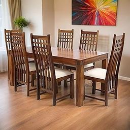 FURNITUREWALLET Sheesham Wood Dining Table 6 Seater with Chairs for Dining Room | Dinning Table 6 Seater| Dining Table 6 Seater Set (Brown, Natural Honey Finish)-picture-13