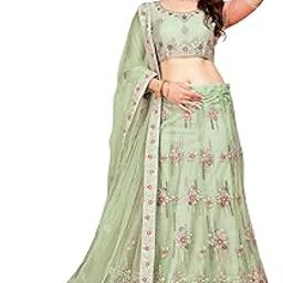 Women Embroidered Net With Satin Blend Ethnic wear Semi-stitched Lehenga Choli With Dupatta Set-image-27