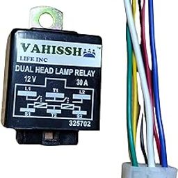 Vahissh Dual Head Lamp Relay, 12V 30A, with Wiring Harness-17