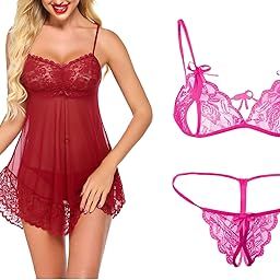 Lace Babydoll Lingerie Sexy Mini Chemise Mesh Wedding Nightie Bridal Nightdress with Bikini-image-97