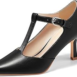 Womens Mary Jane High Heels T Strap Closed Pointed Toe Pumps Buckle Work Office Dress Shoes-image-14