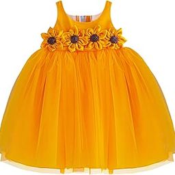 Baby Girls Frocks Knee Length Birthday Net Flared Ruffle Pattern Sleeveless Traditional Beautiful Sun Flower Western Frock Princess Dress for Girls-image-30
