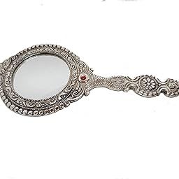 Prince White Metal Ladies Hand Mirror Silver Color-picture-14