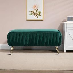 City Wood Palace Renelso Velvet Upholstered Storage Bench for Living Room Velvet Chest for Sofa Couch Bedroom Entryway Ottoman (Green)-image-41