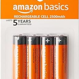 Amazon Basics AA Rechargeable Batteries | 2500 mAh with 1.2 V Power| Ni-MH Batteries | Ultra High Power | for Mid to High Drain Devices (Pack of 4)-55