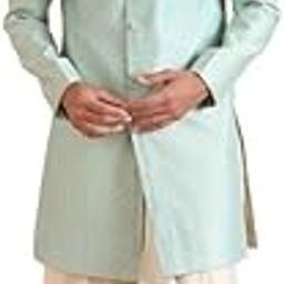 kisah Men's Indo-Western Sherwani Dhoti Set, Shinny Black Jacquard, Woven Regular Fit Mandarin Collar Long Sleeves-picture-27
