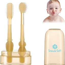 Oral Cleaning Brush 2 In 1 Toothbrush Tongue Brush Bpa Free Soft Silicone Bristle Oral Care Toothbrush For 6 Month To 24 Months,With Storage Box - Manual,Multicolor,70 G (T-1001)-image-7