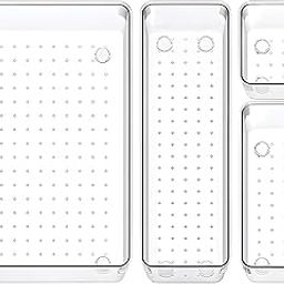 Kienlix Clear Plastic Drawer Organizers Set Desk Drawer Organizer Trays For Home,Bedroom,Kitchen,Bathroom,Office,Makeup Drawer Organizer-(4Pc Set), Cerulean-image-53