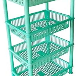 Q8TWINKLE Plastic Storage Rack | Kitchen Rack Stand | Fruits/Vegetables Kitchen Rack - 4 Layer Stand -1 Set-image-41
