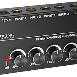 FIFINE Ultra Low-Noise 4-Channel Line Mixer for Sub-Mixing,4 Stereo Channel Mini Audio Mixer with AC adapter.Ideal for Small Club or Bar. As Microphones,Guitars,Bass,Keyboards or Stage Sub Mixer.(N5)-15