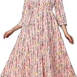 Women's Printed Viscose Fabrics Collered Neck 3/4 Sleeve Casual Wear Lightweight Relaxed Fit Gown-picture-23