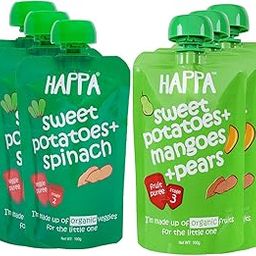 Happa Organic Food, Fruit Puree (Pack of 6, Sweet Potato + Spinach, Sweet Potato + Mango + Pear) Stage 3, 6 Pouches, 100 Gram Each-image-62