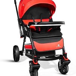 StarAndDaisy Pram For Baby Boy 0 To 5 Year/Strollers For 0 To 3 Years With Double Comfort Cushion/Stroller For Baby With Reversible Handle, 5-Point Safety Belt & Detachable Food Tray., Clossal-Red-27