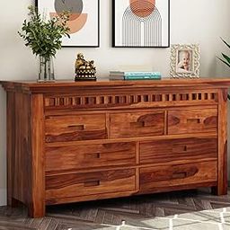 VISHNU ART AND CRAFT Solid Sheesham Wood 7 Drawer Chest of Drawers Wooden for Living Room | Multipurpose Dressers and Chest of Dresser Cabinet Unit for Bedroom Kitchen (Honey Finish)-89