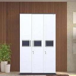 3-Door Plywood Wardrobe Cabinet with Lock, White, 198 cm (H) × 122 cm (W) × 53 cm (D), Ventilated Storage Locker-picture-17