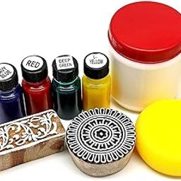 Complete Block & Screen Printing Kit, Includes Pigment Acryamine dye- 4 No�s, Binder 250 ml, Acrafixer, Blocks � 2 no�s & Round Foam-0
