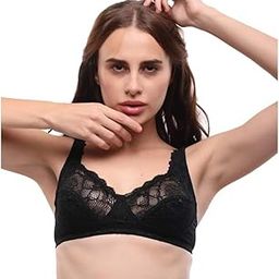Women Designer Net with Hosiery Wirefree Non-Padded Lace Pattern Full Coverage Adjustable Strap Stylish Fancy Bra - L0596-image-17