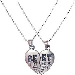 Best Friend Forever Friendship Broken Heart-Shape Pendant Silver Zinc, Metal Necklace Chain for Men and Women-image-39