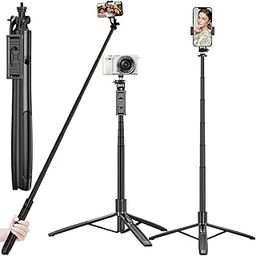NEXSA Long Selfie Stick with Reinforced Tripod Stand Aluminum 61 inch/156 cm Multifunctional Camera Tripod for Vlogging Live Stream 1/4" Screw for Mirrorless/Action Camera Ring Light Gopro,Black-5