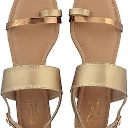 Women’s Flat Sandals with Metallic Toe Strap & Cushioned Footbed | White Casual Sandals with Buckle Ankle Strap & TPR Sole – Daily Wear Stylish Comfort Flats White,36-image-41