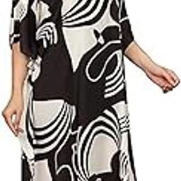 Multicolour Knee Length Kaftan in Soft Silk with Exclusive Digital Print and 3/4th Sleeves Perfect for Resort Wear and Beach Days (Beige&Black)-picture-25