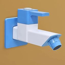 Plantex PTMT ES-111 Bib Cock Polished Water Tap For Bathroom With Water Saving Aerator/Bib Tap With Teflon Tape And Plastic Wall Flange (Blue & White)-image-26