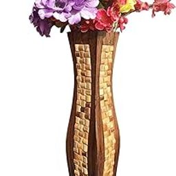 Decorative Wooden Floor Vase with Mosaic Pattern, 60 cm Tall, 4.5 inch Wide, Brown and Gold-image-78