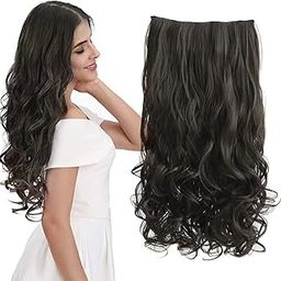 REECHO® 20" 1-Pack 3/4 Full Head Curly Wave Clips in on Synthetic Hair Extensions Hairpieces for Women 5 Clips 4.6 Oz per Piece - Black brown-image-59