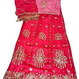 Sawariya Creation Womens HalfPure Gaazri Red Colour Kundan Zari Resham Work Rajputi Poshak Unstitched Free Size-image-13