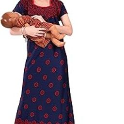 Nursing Maternity Feeding Nighty for Womens/Girls (Printed) (Free Size, Red) (AB-GWN-FD-Aster-RED_bzr)-7