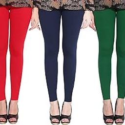 Women's Regular Fit Cotton, Spandex Leggings (AREDBLUDBOTGRE_Red And Navy Blue_Free Size)-image-2