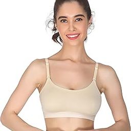 (Pack of 1) Girl's and Women's Everyday Sport Bra Wireless & Non Padded Full Coverage,Removable and Adjustable Strap, Slip On Cup Size B, Cream 28-image-85