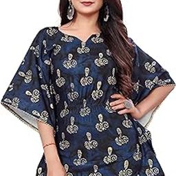 Women's Rayon Blend Kaftan Top with Striped Pattern Round Neck 3/4th Sleeves Collarless Regular Fit and Standard Length | Crop Tops for Women | Printed Midi Tops | Summer Peplum Dresses-2