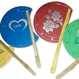 Decorative Hand Fan Set, Plastic and Wood, Multicolour pack of 4-image-45