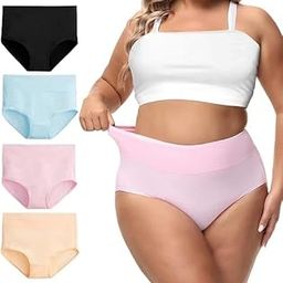 Women's High Waisted Cotton Underwear Soft Breathable Panties Stretch Briefs Seamless Ladies Panties 4 Pack Regular Plus Size Multicolor Panty-picture-18