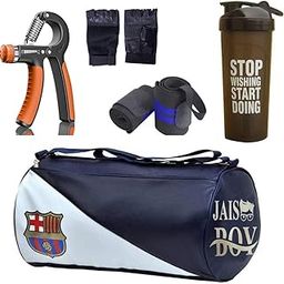 JAISBOY Combo Set Gym Bag with Gym Gloves with Wrist Support Band and Stop Black Bottle and Hand Gripper (FCB)-picture-21