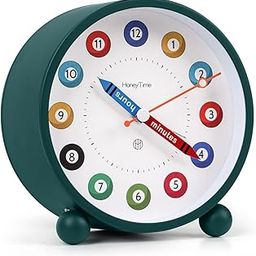 ABOUT SPACE Alarm Clock - Silent Analog Table Alarm Clock with Night Light- Battery Powered Multicolour Design for Home Office Students Kids - Green(Battery not Included) - L10.8xB5.2xH11.2cm - Metal-14