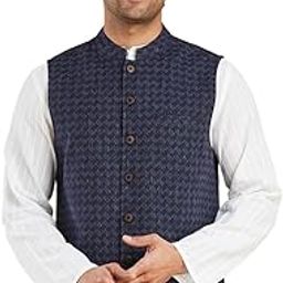 Navy Cotton Dobby Nehru Jacket-14