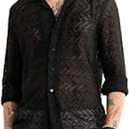 Men's Polyester Regular Shirts Elevated Street Wear | Box Fit Cuban Collar Textured Self-Design Full Sleeve | Breathable Machine Washable |Jet Black, Large-picture-10