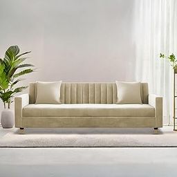 Casaliving Garcia 3 Seater Sofa Set for Living Room (Cream Colour) Premium Fabric Sofa-image-47